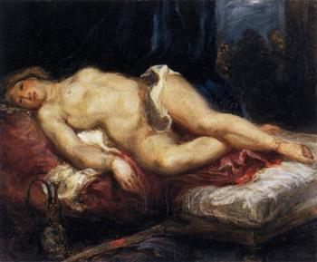 Eugene Delacroix : Odalisque Reclining on a Divan